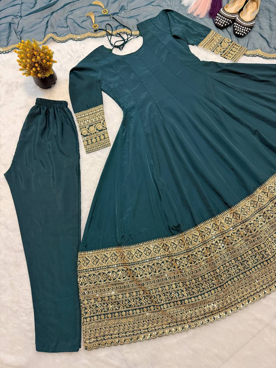 Rama Green Couture Anarkali Set - Festive Wear